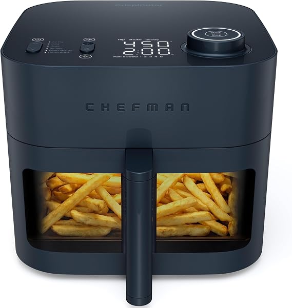 Chefman Crispinator Air Fryer 6-in-1 with 8 Qt capacity, 450F Max Temp with TurboFry Pro Technology for Fast and Even Results, Viewing Window, Nonstick Ceramic Basket