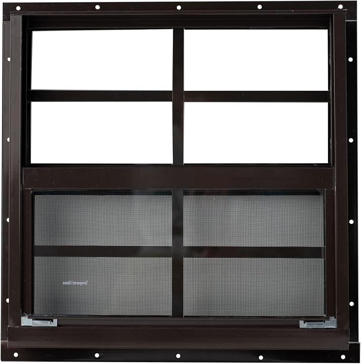 Shed Window 16x16 Brown Flush - Vertical Slider with Tempered Glass & Bug Screen