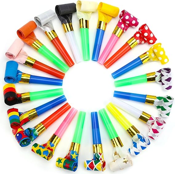 Koogel 100 PCS Party Blowers Bulk for Party Favors, Colorful Noisemakers | Blowouts with Assorted Patterns, Fun Goodie Bag Stuffers Whistles Horns, for Kids & Adults, Classroom Prize Graduation
