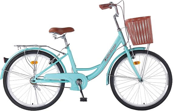 Adult Comfort Bike for Women, 24/26 Inch Women' Commuter Bicycle Single Speed with Rear Rack and Basket, Comfortable City Bikes Ergonomic Upright Design for Women, Men and Teens