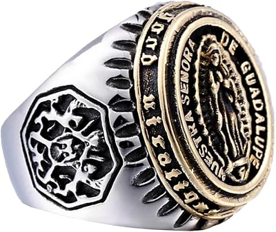 Mens Cool Stainless Steel Rings Vintage Blessed Virgin Mary Carved Christian Religious Signet Band Ring Size 7-13