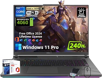 ASUS ROG Strix-G18 Gaming Laptop - w2024 Office & External DVD Drive • Intel 24-Core i9-14900HX CPU • 18 2.5K 240Hz Display • RTX 4060 • RGB Keyboard • Wifi6E • Win 11 Pro 64GB DDR5 RAM | 2TB SSD