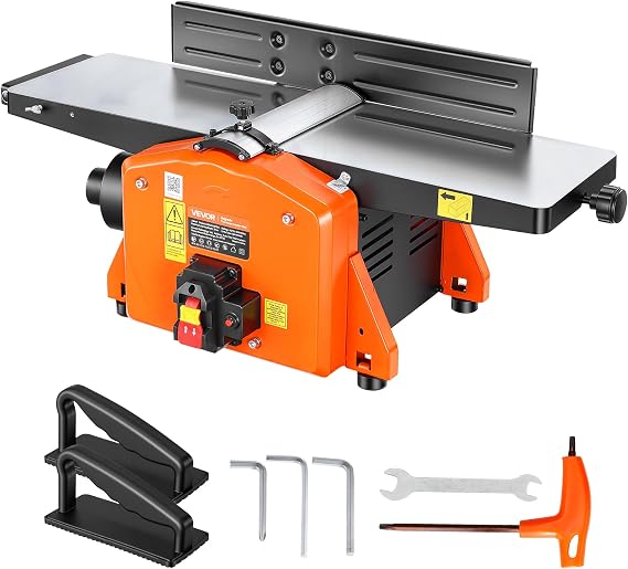 VEVOR Spiral Benchtop Jointer, 8 Inch, 2 HP 8500 RPM Bench Top Wood Jointer, with 18-Blade Spiral Cutterhead, Extendable Cast Aluminum Table, Up to 1/8 in Depth, Adjustable Fence, for Woodworking DIY
