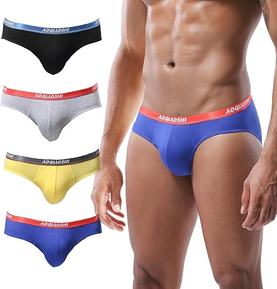 PHOLEEY Men's Modal Microfibre Underwear Briefs Low Rise Support Letter Elastic Waist Briefs Underwear Pack of 4