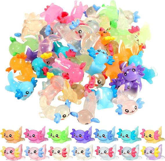 98 Pcs Mini Axolotl Figures, 14 Colors Glow in The Dark Charms