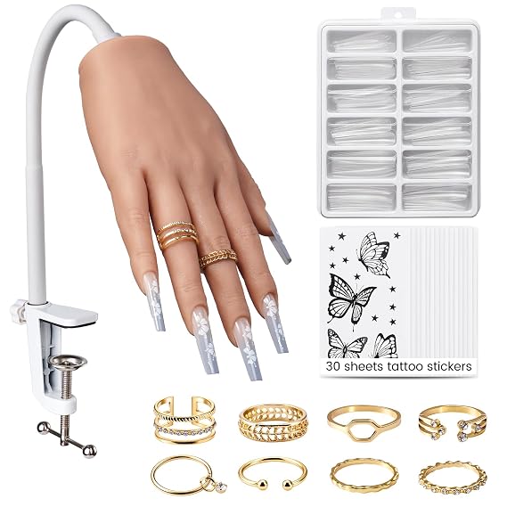 Silicone Practice Hand for Acrylic Nails- Flexible Right Hand for Beginners