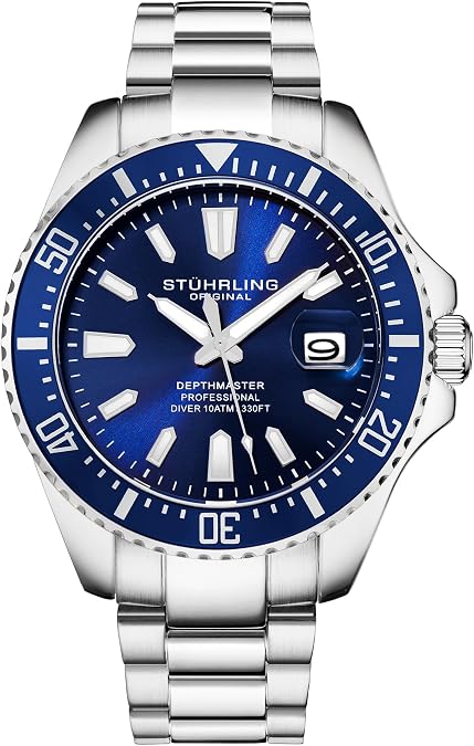 Stuhrling Original Men's Watches Pro Dive Watch Sports Watch with Case Dial Stainless Steel Bracelet Diving Watch for Men