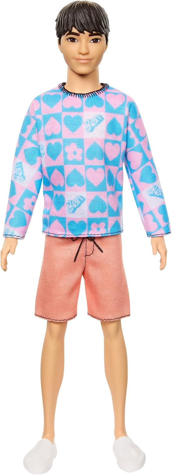Barbie Fashionistas Ken Doll #219 with Slender Body Wearing a Removable Long-Sleeve Pink & Blue Patterned Shirt with Shorts