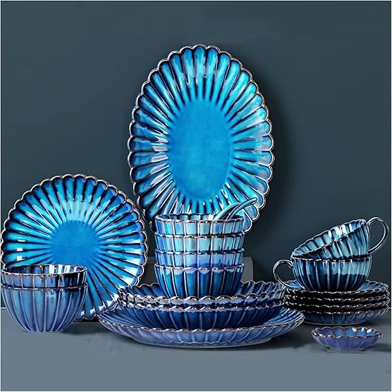 Dinnerware Sets - Luxury Gift Dishes Service Set, 54 Pcs Dinnerware Sets, Blue Porcelain Tableware Set with Plates Dish Dish Bowls and Coffee Cup, Ceramic Dinner Set for Home Kitchen