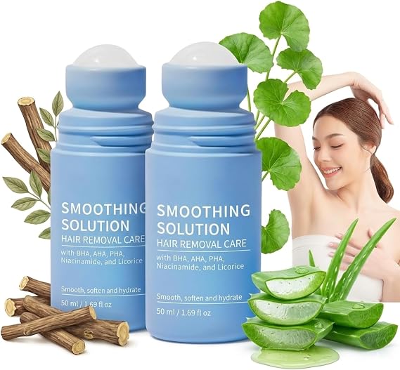 Razor Bump Smoothing Solution Ingrown Hair Reduction with BHA AHA, 50ml*2 | High Roller Ingrown Tonic for Underarms Abdomen - Ingrown Hair Serum for Men & Women - Roller Ball Applicator for Tend Skin