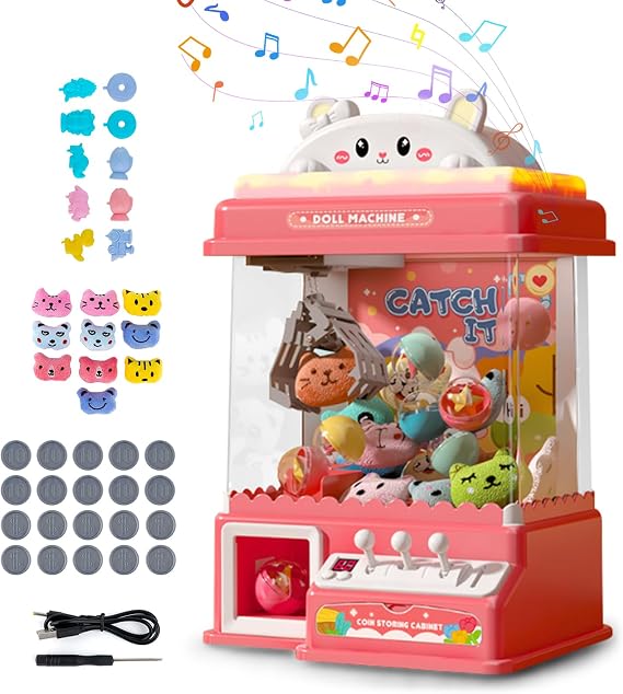 Claw Machine for Kids, Claw Game Machine with Music, 10 Dolls, 10 Twister, 20 Game Coin, Claw Catch Toy Vending Machines Gifts for Girls Boys Children 3+ Years Old