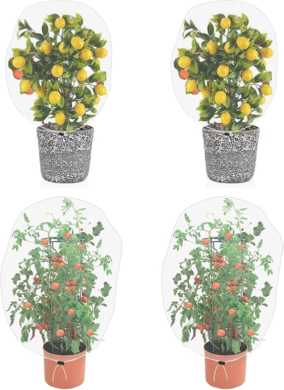 Garden Mesh Netting for Plants, 4 Pack Insect Bird Barrier Net Mesh with Drawstring, 3.3x2.6 FT Garden Bug Netting Plant Cover for Protect Fruit Tree Vegetable Flower