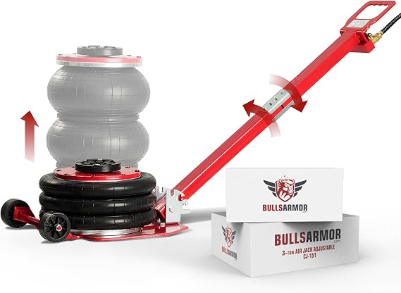 BullsArmor Air Jack 3 Ton (6,600 lbs) Capacity - Heavy Duty Triple Bag Pneumatic Air Bag Car Jack for Rapid Lift (Lifting Height Range: 5.9 15.8 inches) with Adjustable Handle Lava Red