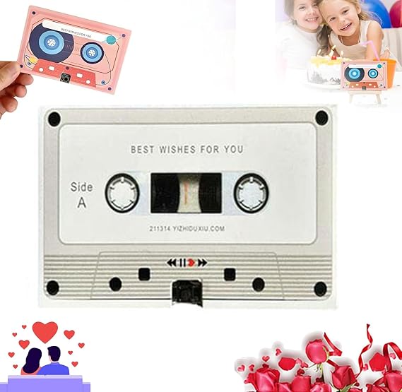 Voice Recording Cassette Tape Gift - Valentines Cassette Recorder, Valentine's Day Customizable Sound Greeting Card, 30/60/300 Seconds Message Recorder, Sound Greeting Card for Couple (White)