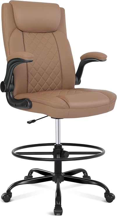 Misolant Drafting Chair, Tall Office Chair for Standing Desk, Standing Chair with Adjustable Height and Flip-up Armrest, Leather Drafting Chair, High Office Chair for Counter Height Desk