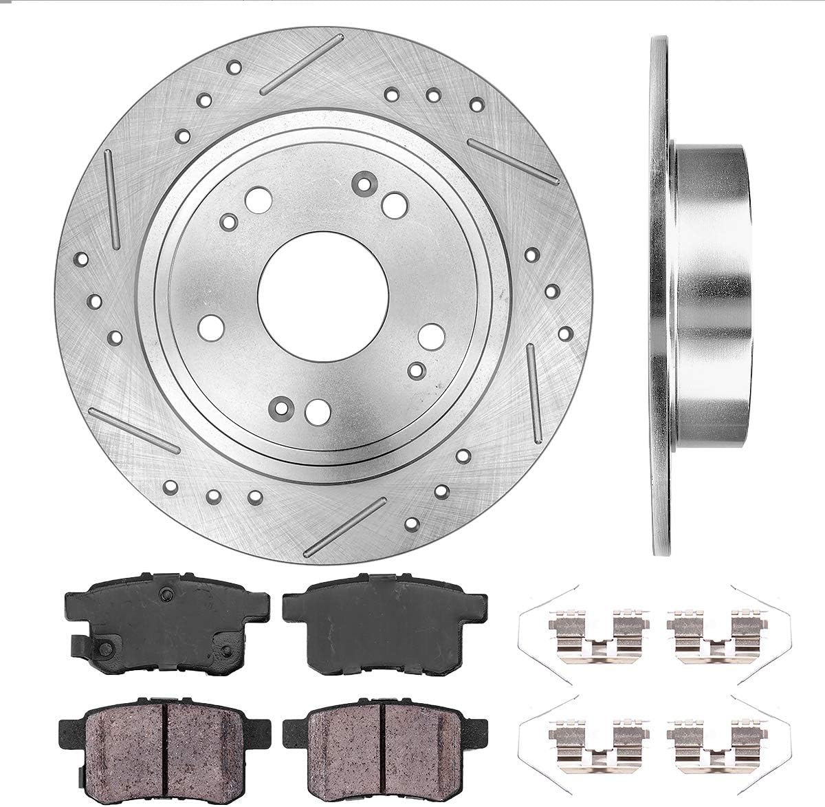 Callahan CDS02762 REAR 281.6mm DS 5 Lug [2] Rotors  Ceramic Brake Pads  Clips [ fit Acura TSX 11-14 Honda Accord ]
