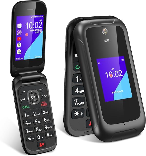 4G Flip Cell Phone Unlock Flip Phone for Seniors & Kids, 3.2" Dual Screen Burner Phone for Travel, AT&T/T-Mobile, Big Button Black