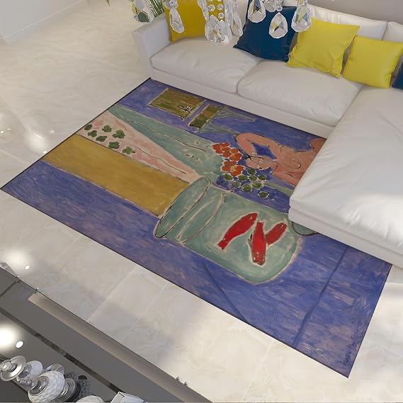 Modern Area Rug 2x3 Fauve Still Life Blue Rugs Vase Flowers Abstract Red Fish Print Rug Washable Non Slip Low Pile Area Rugs for Kitchen Hallway Bedroom Office Cobalt Teal Peach Yellow Red