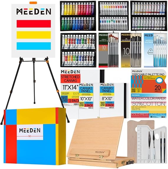 MEEDEN 142 PCS Painting Kit: Art Supplies with Aluminum & Tabletop Easel