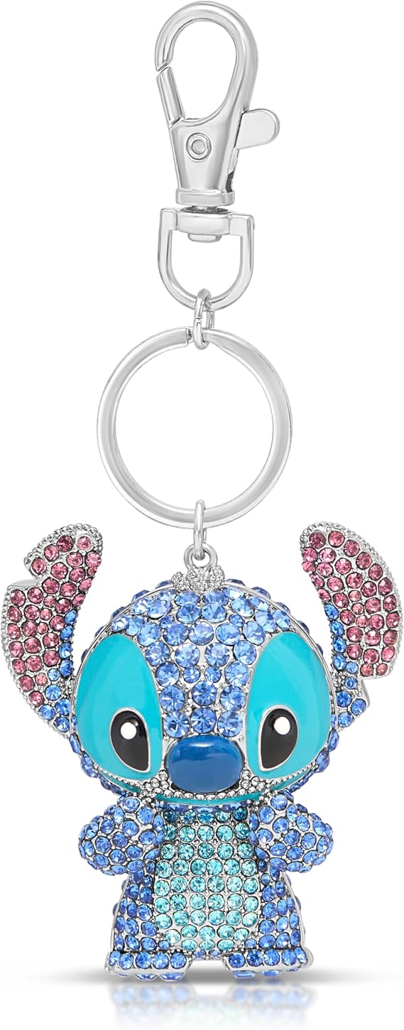 SALLY ROSE Stitch Charm Keychain Official License, Pave Crystal