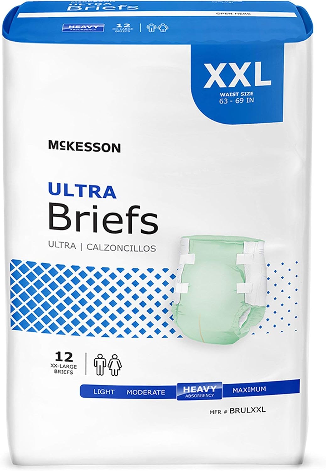 McKesson Ultra Plus Bariatric Briefs, Heavy Absorbency, Disposable Adult Diapers with Tabs, White XX-Large, 48, Count