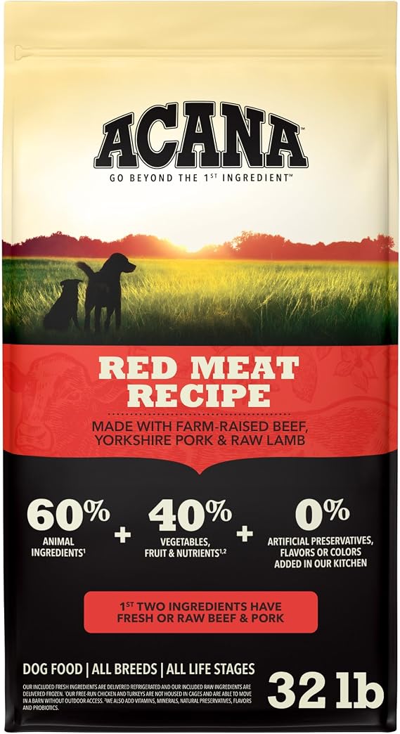 ACANA Grain Free Dry Dog Food Red Meat Recipe 32lb Bag | Freeze Dried, Grain Free, High Protein, Made in the USA, Omega-3 Fatty Acids, Digestive Health, Global Quality Ingredients