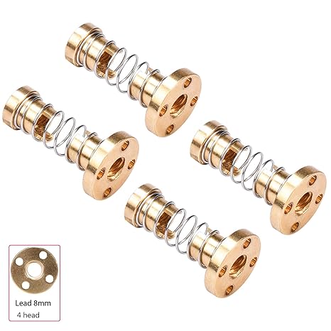 BIGTREETECH Direct T8 Anti Backlash Spring Loaded Nut for 8mm Acme Threaded Rod Lead Screws - Pitch 2mm, Elimination Gap Nut - DIY CNC 3D Printer Parts (Pack of 4)
