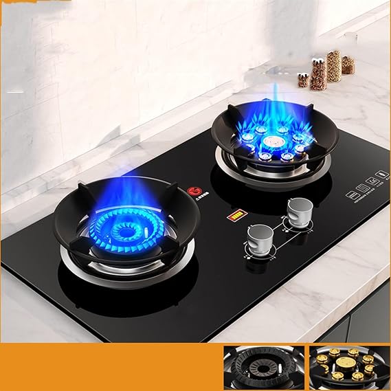Gas Cooker - Gas Stove, 2 Burners Gas, Home Kitchen Stove Portable Gas Stove, Tempered Glass Ignition Camping Double Burner LPG/NG, 5.2KW (Color : NG)