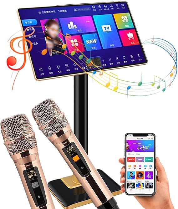 21.5 Inch Karaoke System, Touch Screen with Wireless Microphone, App Control, Power Amplifier, Multi-Language Support for Parties