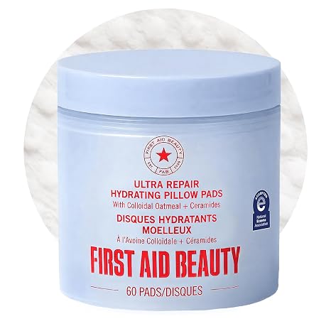 First Aid Beauty Ultra Repair Hydrating Pillow Pads, Soothing Daily Hydration Pads with Colloidal Oatmeal, Ceramides & Squalane, Boosts Moisture Absorption, Barrier Support for Dry and Sensitive Skin