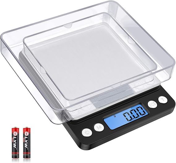 Diyife Digital Kitchen Scale 500g/0.01g, High Precision Cooking Food Scale | Mini Gram Scale with LCD Display, 2 Trays, 6 Units, Auto Off, Tare Function, Christmas Gift (Batteries Included) (Black)