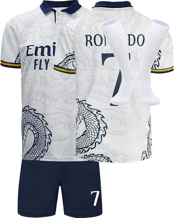 #7 Special Design Football Soccer Jersey/Shorts Socks Gift Set for Children Youth Sizes