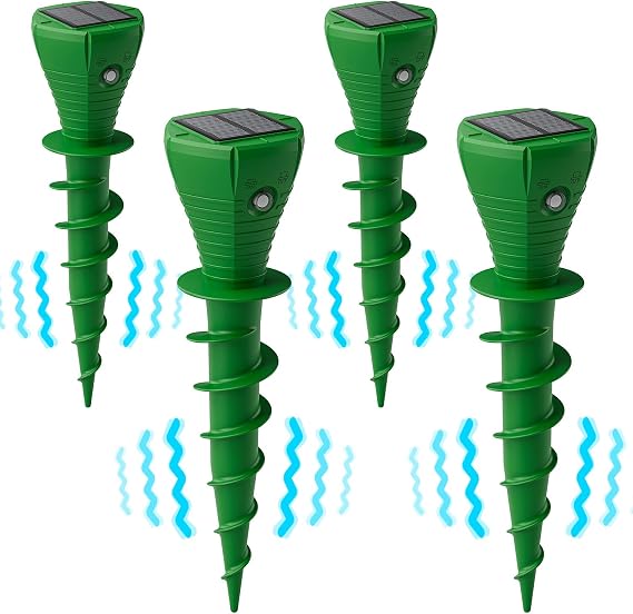 Mole Repellent 4 Pack, Waterproof Solar Powered Mole Deterrent, Repellent