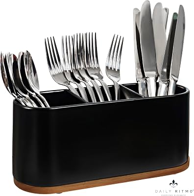 DAILY RITMO Black Countertop Silverware Holder