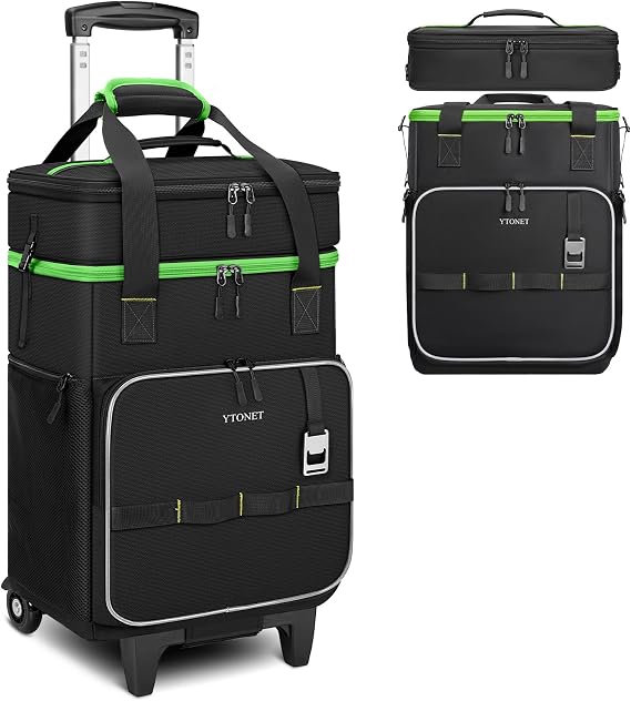 Ytonet 2-in-1 Rolling Cooler with Wheels, 55 Cans/40L Large Insulated Cooler on Wheels with Detachable Top Bag, Leakproof Soft Sided Cooler Bag for Beach, Picnic, Camping, Travel and Grocery,Black
