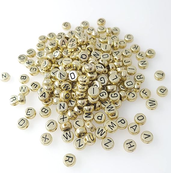 500 Pieces 4x7mm Gold Round Acrylic Alphabet Letter Beads A-Z Mixed Plastic Shape Loose DIY Beads for Jewelry Making Bracelets Necklaces Key Chains (Black on Gold)