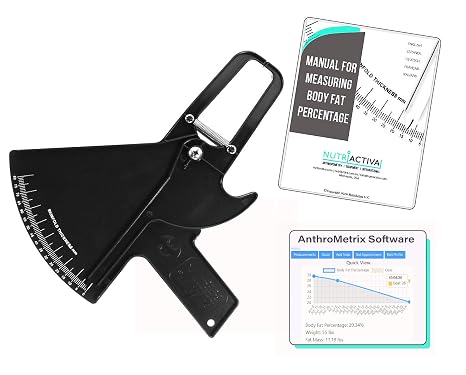Skinfold Caliper with Body Fat Software and Multilingual Manual (Black)