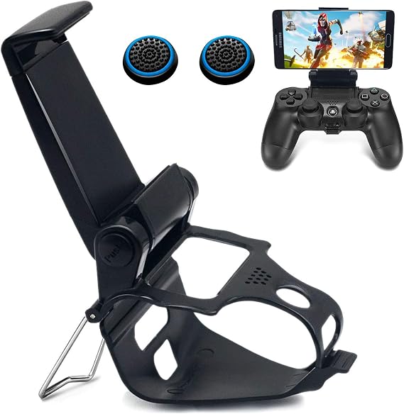 BRHE Phone Clip for PS4 Controller Mobile Gaming Mount Bracket Holder Adjustable Stand Clamp Compatible with iPhone/iOS, Android, for Playstation4 Remote Play (Black)