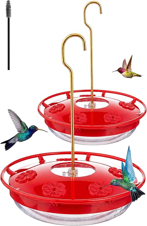 FEED GARDEN 2 Pack 16 OZ Hummingbird Feeders for Outdoor 5 Feeder Ports Ant Bee Proof Leak-Proof Cleaning Brushes Nectar Easy Clean Fill Bird Feeder for Garden Red Decor for Mom