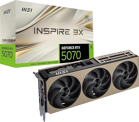 MSI NVIDIA GeForce RTX 5070 12G Inspire 3X OC 192 bit GDDR7 Game Graphics Card, Frequency Increase Up to 2557 MHz, PCIe Gen 5, DLSS 4, DP 2.1 x 3, HDMI 2.1 x 1, SFF Ready