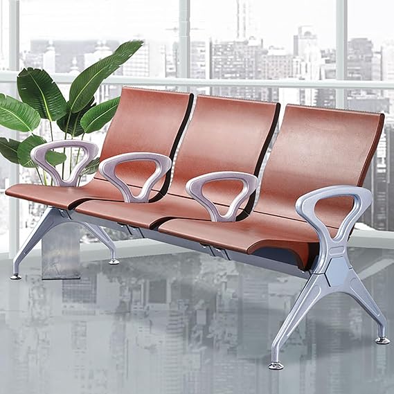 Waiting Room Bench Set, 3-Seat PU Leather Waiting Room Chair, Reception Chaires with Armrests and Backrests, for Airport Market Bank Hospital School Barbersho,Brown
