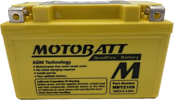 MotoBatt MBTZ10S (12V 8.6 Amp) 165CCA Factory Activated QuadFlex AGM Battery Replaces - YTX7A-BS, YTZ10S, ETZ10S, PC310