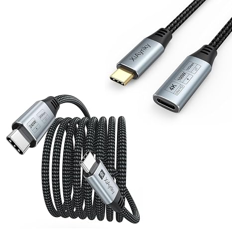 10FT 240W USB-C Cable & 3FT Extension Cord Bundle: Long 10FT for 240W Charging, 20Gbps Data, 4K@120Hz Video with 3FT Short Extender for MacBook, Monitor, iPhone, Galaxy, SSD & Docking Station