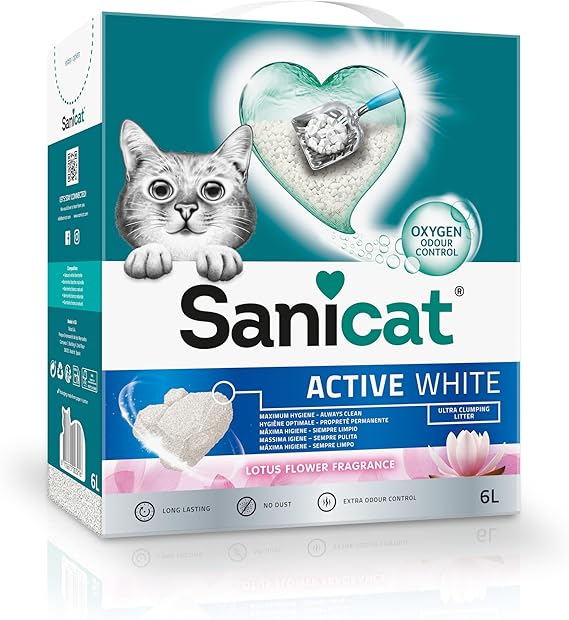 Sanicat - Active White Lotus Flower Clumping Cat Litter | Made of natural minerals with  odour control | Absorbs moisture and makes cleaning easier | 6 L capacity