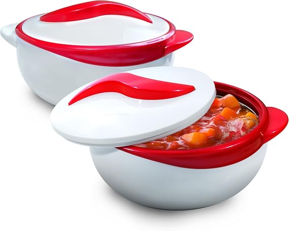 Pinnacle Insulated Casserole Dish with Lid 1.5 qt. Hot Pot Food Warmer/Cooler Great Thermal Soup/Salad Serving Bowl- Stainless Steel Hot Food ContainerBest Gift Set for Moms Holidays Red/white