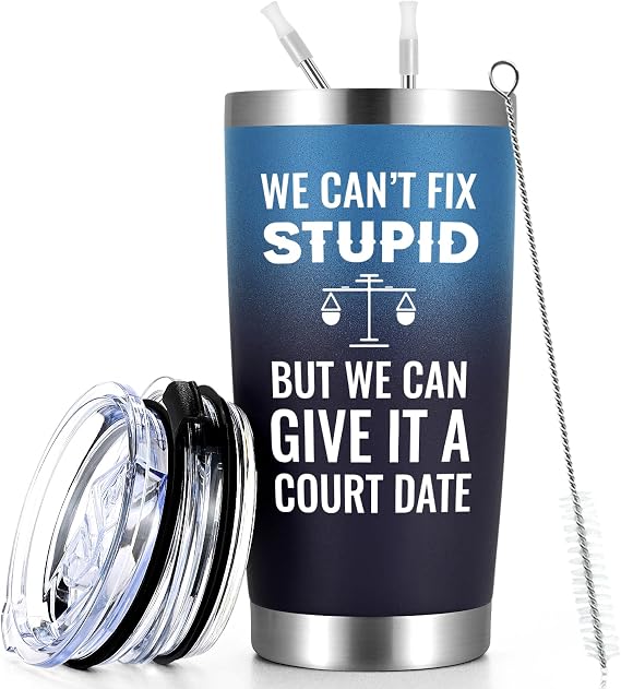 Qtencas Lawyer Gifts for Men, We Can't Fix Stupid But We Can Give It A Court Date Travel Tumbler, 20oz Stainless Steel Mug, Birthday Christmas Graduation Gifts for Lawyer Attorney Paralegal, Gradient