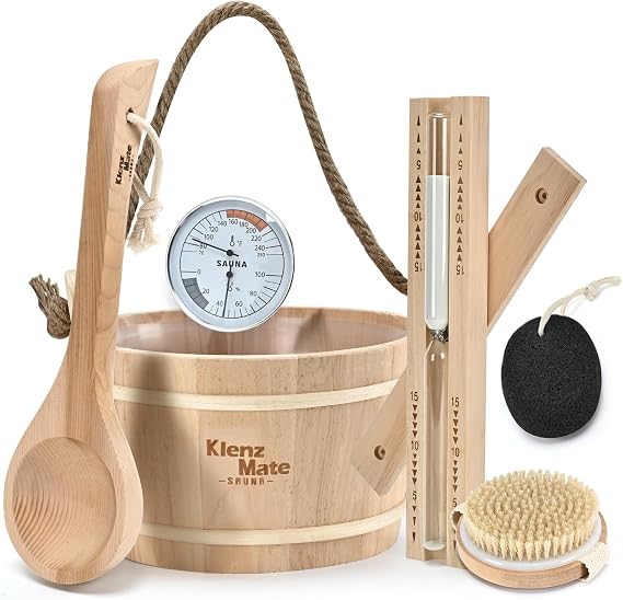 6 Pcs Sauna Accessories Kit, Wooden Sauna Bucket and Ladle Set, Handmade