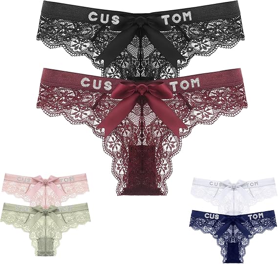 2-Pack Custom Thongs Rhinestone Name Thongs - Personalized Thong for Women with His Name Customized G-String Panties