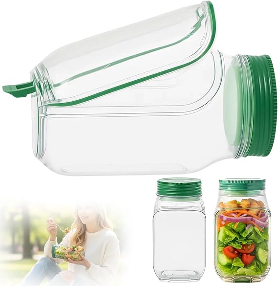 1 Pcs Salad Pod Jar, Salad Jar with Side Opening, Leak-Proof Salads To Go Box, Reusable Transparent Plastic Salads Containers for Lunch, Meal Prep Jars with Lids