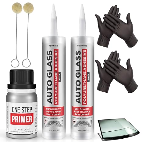 One-Step Primer & 2pk Polyurethane Windshield Adhesive Kit High Bond Strength, UV Resistant, Fast Drying Sealant for Windshield Replacement